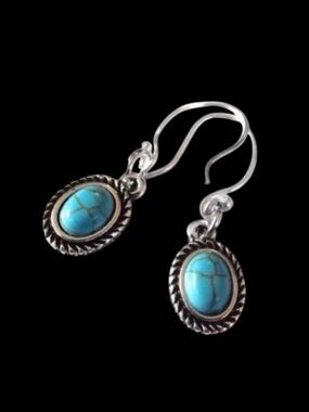 Moodtherapy Sterling Silver Handcrafted Turquoise Oval Drop Earrings 925 NEW
